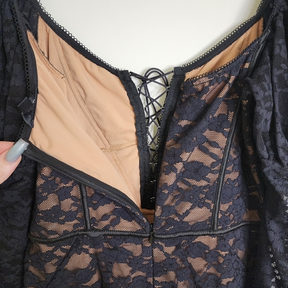 For Love & Lemons Violetta Black Lace Puff Sleeve Cocktail Dress Med Night Out - Picture 12 of 16